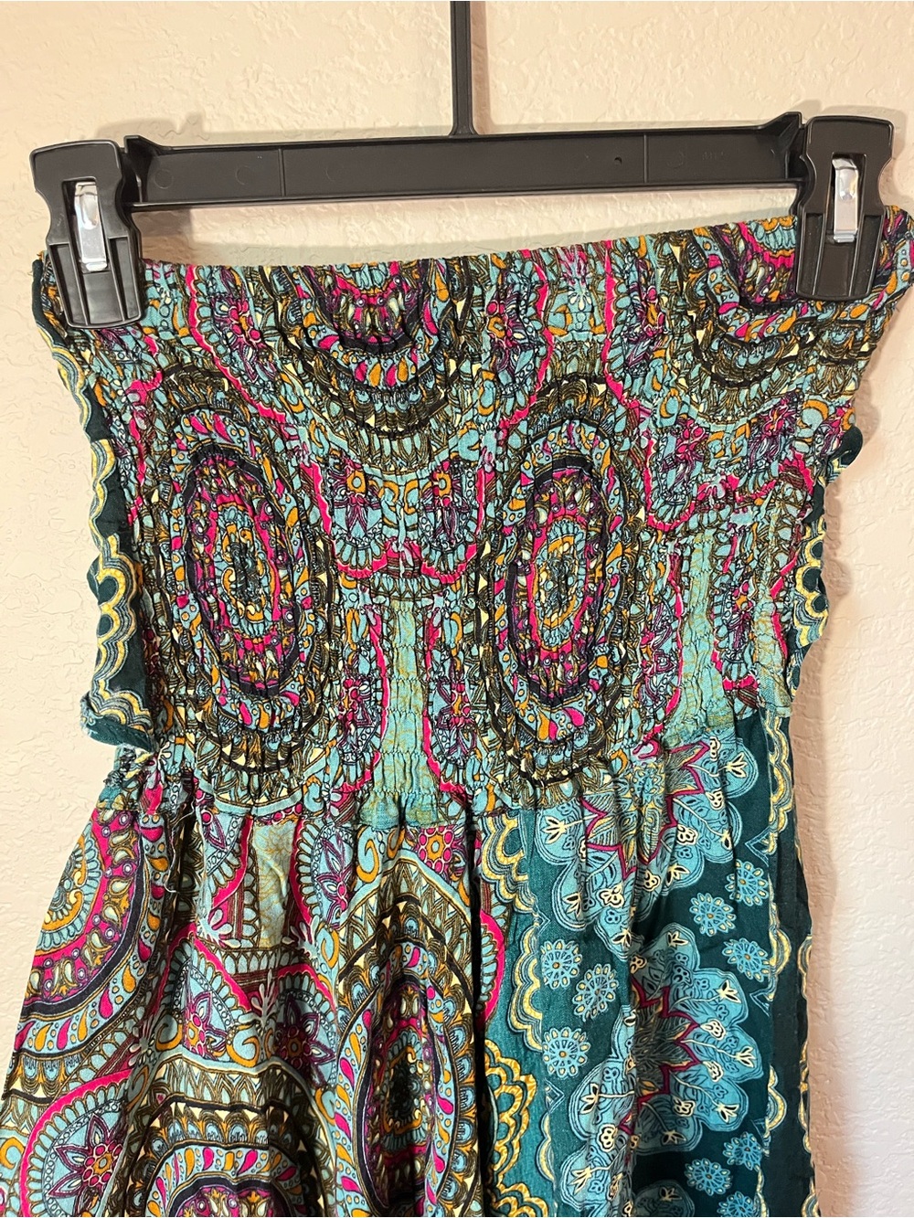 Jane Josef XS Boho Strapless Maxi Dress Teal Paisley Mandala Festival - Picture 8 of 10